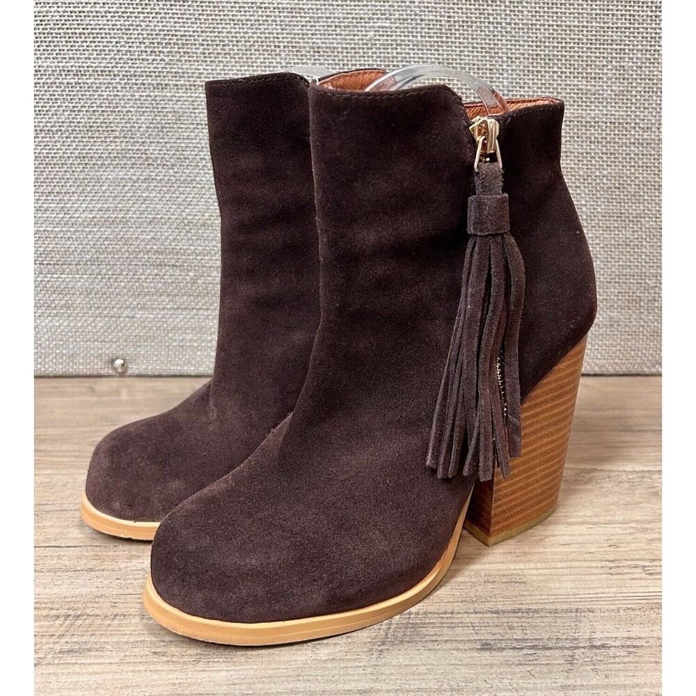 CATHERINE MALANDRINO Chocolate Brown SHAYAE Ankle Boots Stacked 4" Heel Size 6.5